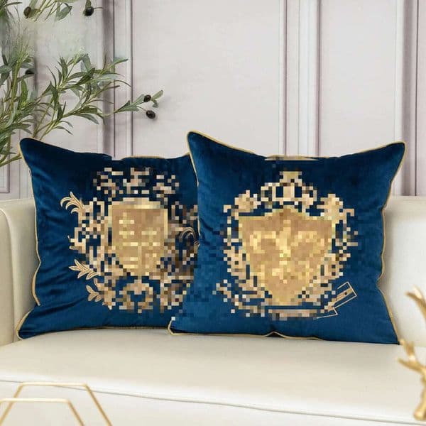 Aeckself European Embroidery Velvet Cushion Cover Home Decor Navy Blue Gold Beige Black Throw Pillow Case 240430 thumbnail 2
