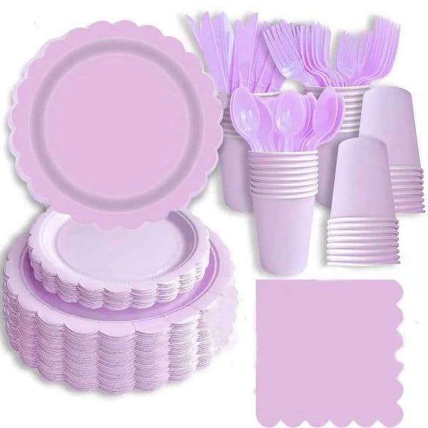 New purple party disposable tableware baby shower wedding party decoration childrens adult birthday party event celebration X260402