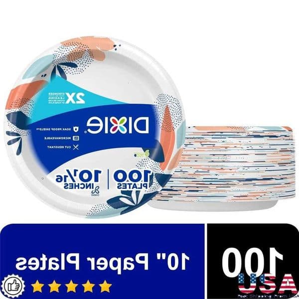 Disposable Paper Plates 10 inch Strong Leak Resistant Compostable 100 Count Microwave Safe Perfect Parties Picnics Everyday Use X260402