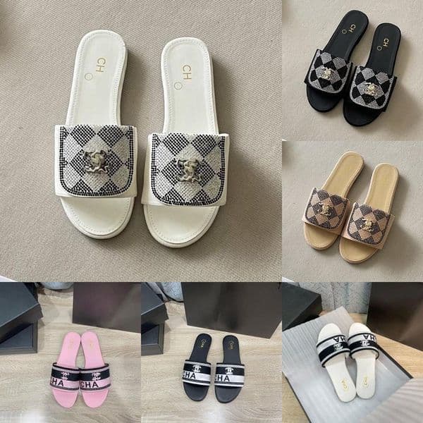 Designer Slippers Paris Embroidered Dazzle Womens Sandals Spring Summer Beach Stripes Casual Slippers Sliders women ladies flip flops Embroidery Mules Sandal