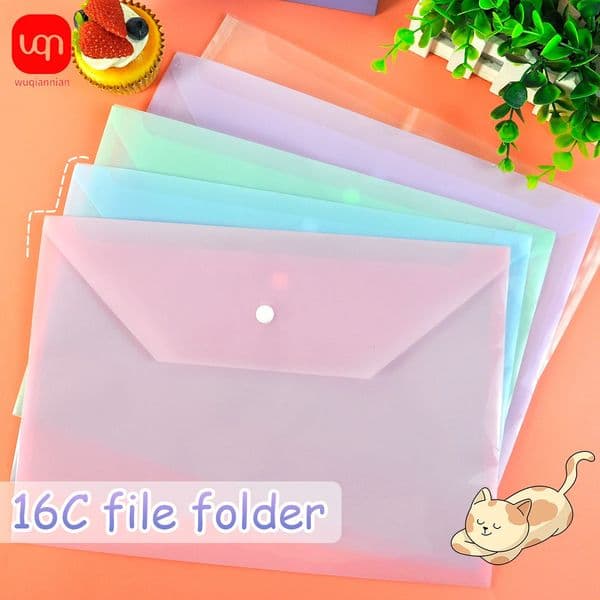 WQN-5PCS Morandi High-Quality Waterproof A4 Transparent File Bag with Snap Button PP File Folder School Supplies 260402