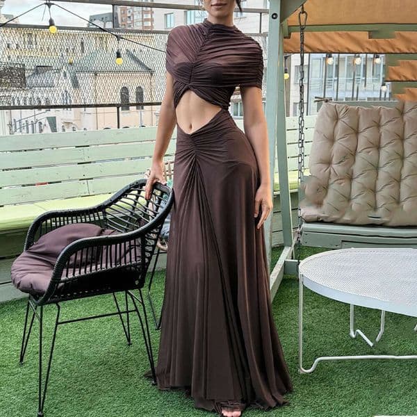 Amazon Foreign Trade New Fashion Hot-Selling Ruched Women's Cross-Border Sexy Crop Top Hot Girl Bodycon Long Dress