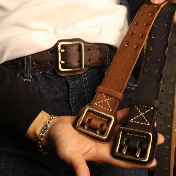 Original Handmade Double-needle Buckle Mens Belt Washed Water Made Old Macho Jeans Belt Genuine Leather y2k Army Tactical Belt 260324