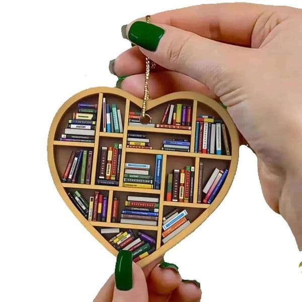 wholesale 1pc Christmas Tree Decorations 2024 Book Lovers Heart Shaped Bookshelf Pendant Wood Ornament ddmycat