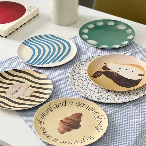 1PC Bamboo Fiber Plate Breakfast Fruit Dessert Salad Plate Nordic Style Cartoon Cute Tableware Household Goods X260402