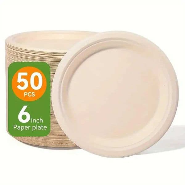 50pcs/set Disposable Round Plates Pulp Lunch Boxes Disposable Paper Plates Light Takeaway Salad Soup Noodle Square Bowls X260402
