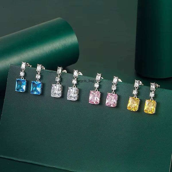 earrings ZPE388 Fashion New Square Pierced Exquisite Colorful Round Water Drop Moissanite Stud Earrings Romantic Gift for women