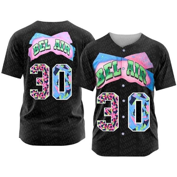 Men's 30 black classic baseball jersey, fashionable retro hip-hop embroidery, street sports outdoor button up baseball shirt