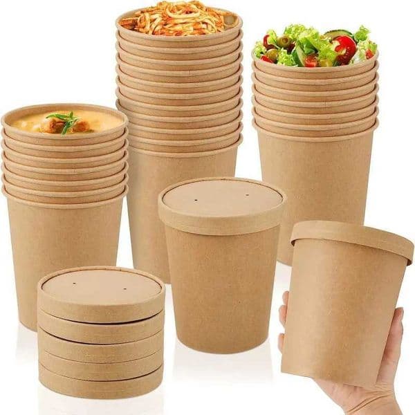 25/50Pack Kraft Paper Food Containers with Lids Eco Friendly Disposable Paper Cups Perfect for Soup Ice Cream X260402