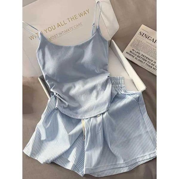 Striped Sleepwear Women Pajama Sets Spaghetti Strap Piiama Shorts Sets 2 Pieces Korean Night Wears Summer Cute Home Suit 2025