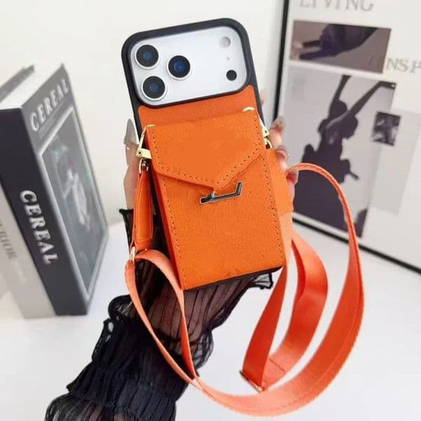 Women Crossbody Phone Case Designer Cases Monogram for Apple iPhone 17 17Pro Max 16 16Pro Max 15 16Plus 14 13 12 11 Case Card Holder Wallet Case Cover Straps Lanyard