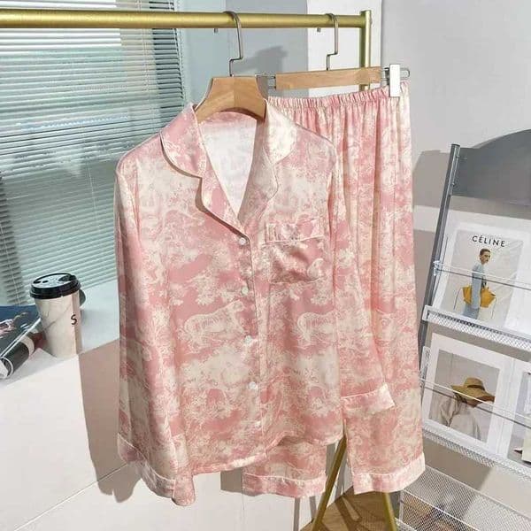 French high- printed pajamas for womens spring and autumn new lazy style sweet homewear silk pajamas for women sleepwear