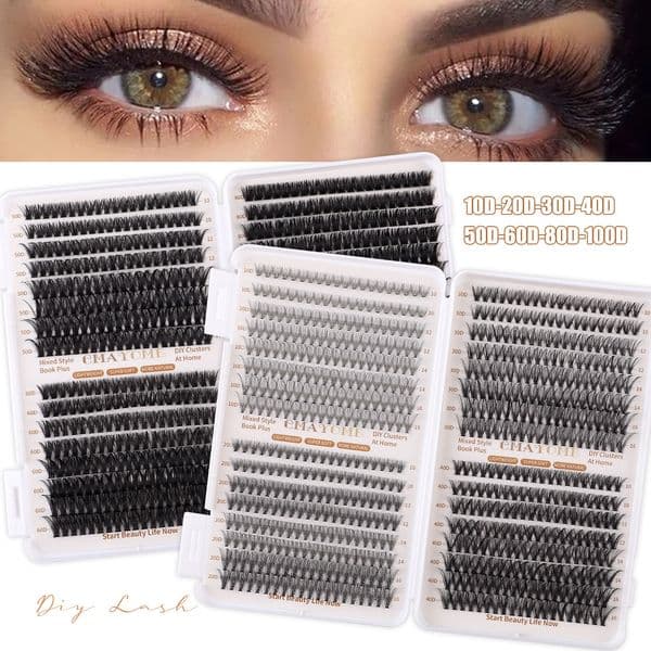 Cluster Eyelash Extension Kit with Lash Bond and Seal Strong Hold DIY Lash Clusters Natural Looking Lashes Easy Application Fluffy Wispy Individual Eyelashes