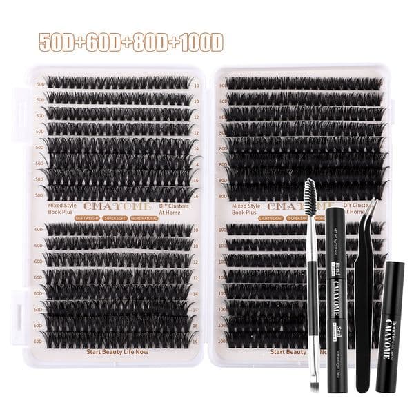 DIY Lash Clusters Fluffy Wispy Lashes 640Pcs Individual Eyelashes Soft Lightweight Handmade Reusable D Curled DIY Eyelash Extension Kit with Lash Bond & Seal