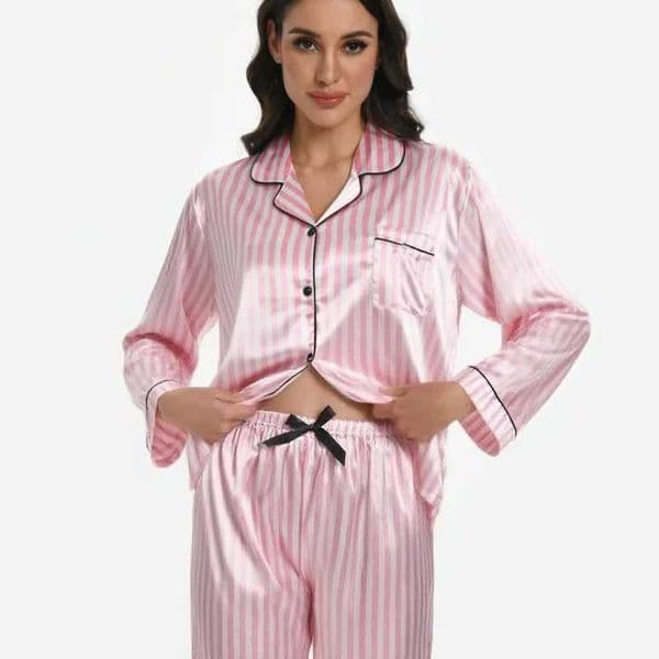 Women Pajamas Peach Heart Leopard Print Pajamas Ice Silk Simulation Silk Cardigan Long Sleeve Trousers Spring Pajamas for Women
