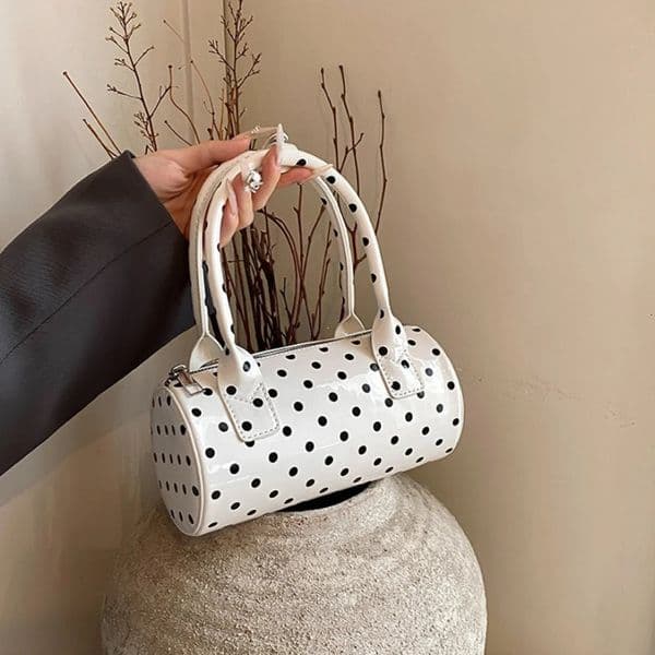 Crossbody Bag for Women Barrel Shape Mini Top Handle Purse PU Leather Polka Dot Cute Handbag Adjustable Strap Daily Use Barrel260402
