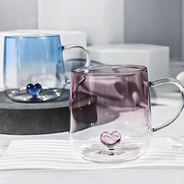Gradient Colored Love Glass Cup Couple Breakfast Milk Cups Transparent Drinking Glasses for Juice Iced Coffee Mugs Drinkware 260326