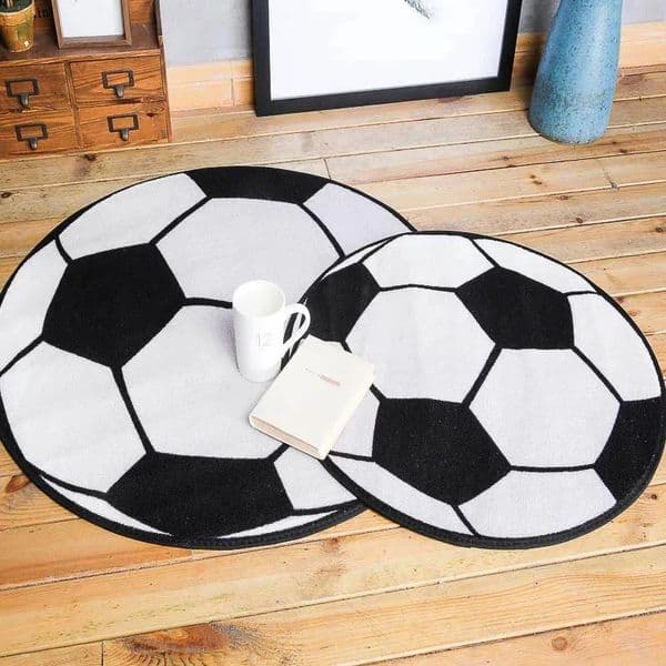 Soccer Ball Print Round Carpet Floor Mat Black White Football Pattern Home Decor For Living Room Bedroom Sports Fan Gift 260402