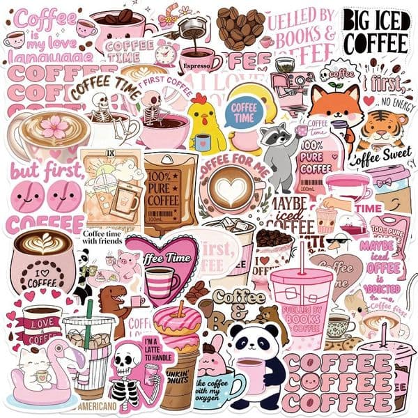 50 pieces funny coffee model 2 graffiti stickers decoration DIY notebook mobile phone stationery waterproof reward stickers