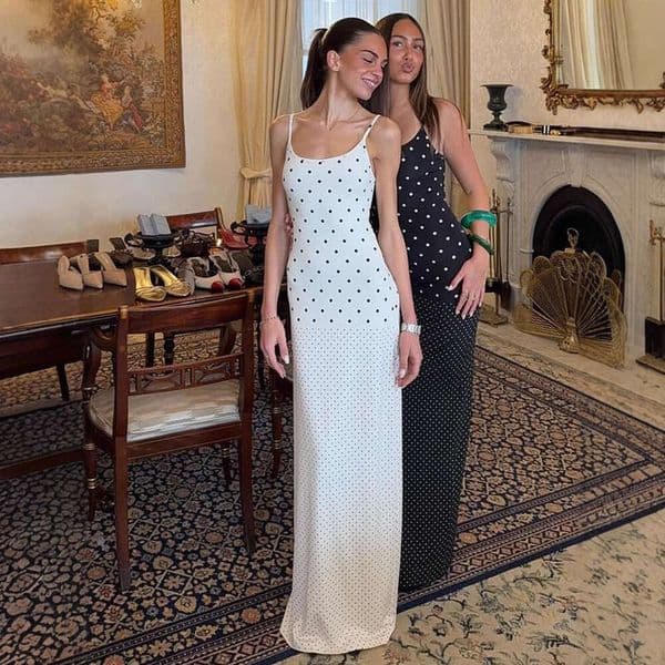 European and American women's fashion spring, summer, autumn new polka dot French-style long with straps, sleeveless, bodycon, slim-fit dress for women