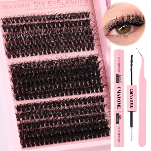 Wispy Lash Clusters Fluffy Wispy DIY Eyelash Extension Kit with Lash Bond and Seal Strong Hold Handmade Reusable Lashes Natural Looking Fake Eyelashes