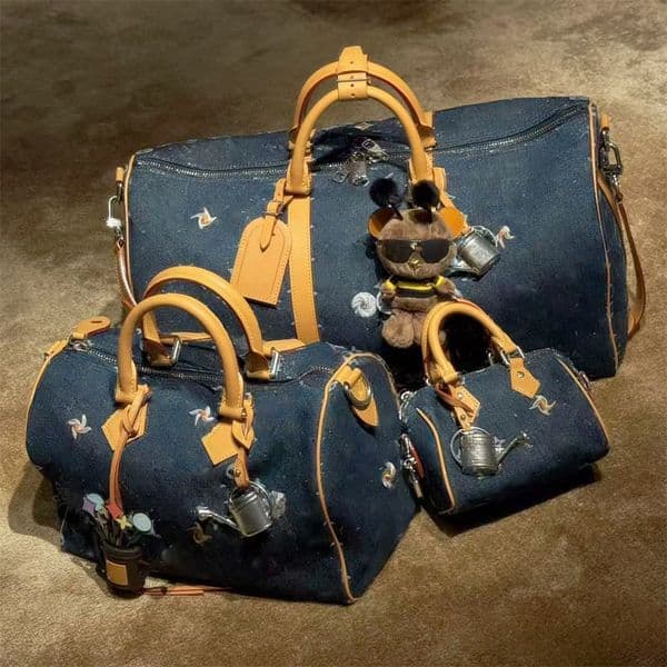 flowers denim bag shoulder bag women classic bag leather denim crossbody luxury tote purse flower clutch handbag with watering can charm