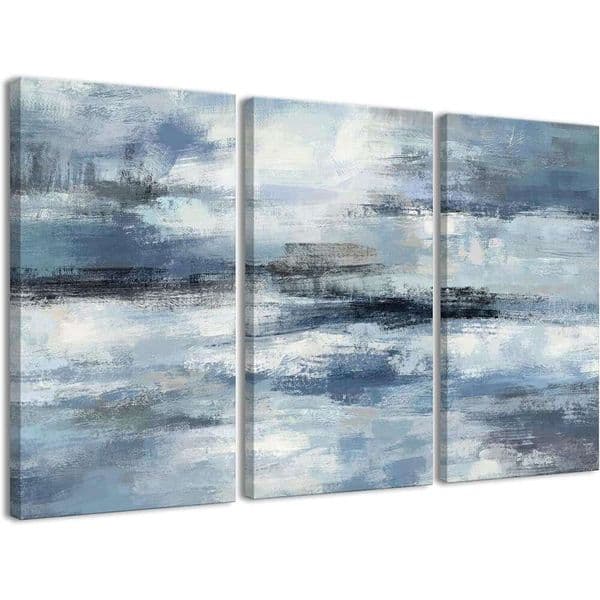 Blue Art-Grey Abstract Picture 3 Piece Living Room Office Canvas Art Print Painting Modern Artwork for Home Bedroom Wall Decor