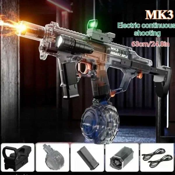 MK3 Electric Water Gun Toy Large-capacity Cool Flash Light Absorbent Water Continuous Shooting Summer Outdoor Beach Toy for Kids X260403