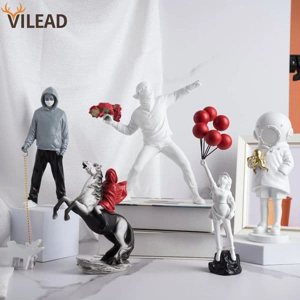 Vilead Banksy Sculpture Collection Flower Thrower Statue Pop Art Modern Balloon Girl Figurine Office Home Decoration Street 260403