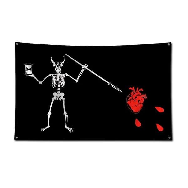 Horned Skeleton Spear Heart Tapestry Banner Decor Wall Hanging Flag Dark Art 260402