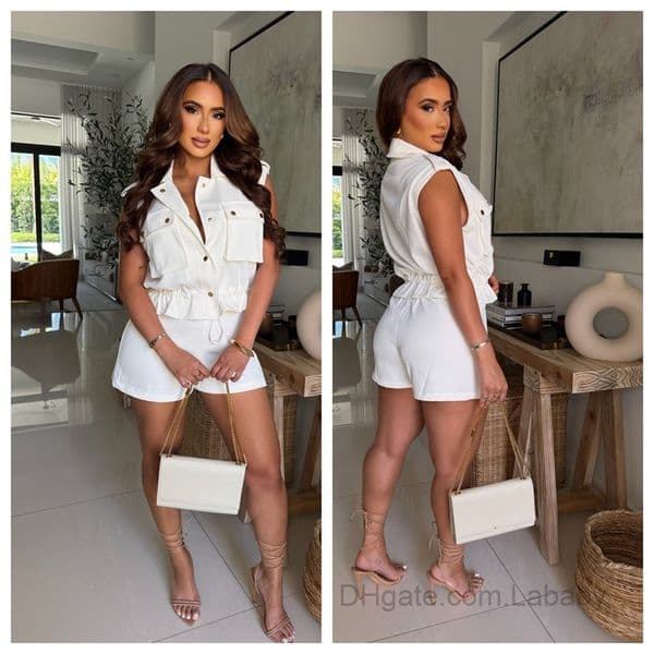 Fashion Tracksuits Womens Clothing New Summer Two Piece Set Women Solid Color Sleeveless Workwear Top Casual Shorts Sets Outfits