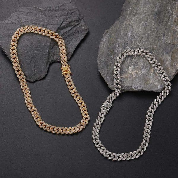 Jewelry 9mm double-row full-diamond Cuban necklace men's Hip Hop rap alloy bracelet accessory chain