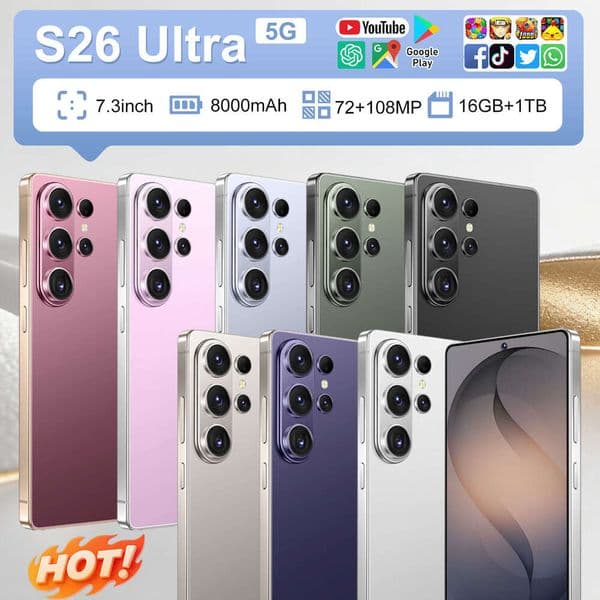 Mobile Phone S26ultra, Popular Model, 16Gb+1T, Global Version, 4G, Android 10, Ultra-Clear 7.3-Inch Large Screen, Factory Wholesale Technology telephone