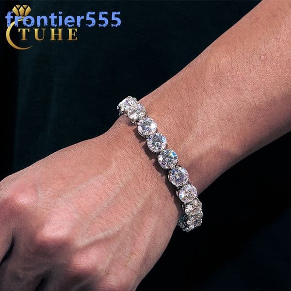 Hot Popular 10mm 925 Silver Gra VVS Moissanite Diamond Tennis Chain Bracelet Men Women Fine Hip Hop Jewelry
