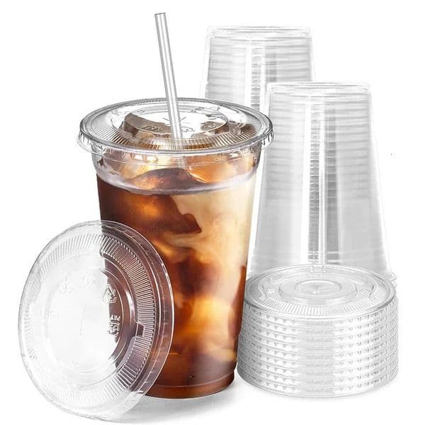 50pcs/Set 12/16OZ Plastic Cups With Lids Disposable Cups For Iced Coffee Smoothie Milkshake Cold Drinks Birthday Party Supplies 260403