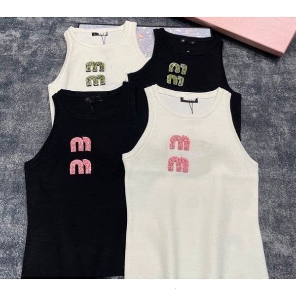 Summer Womens Designer Tops Clothes T Shirts Women Sexy Halter Tops Party Crop Top Embroidered Tank Top Spring Summer Backless Shirt Slim Fit No-push Knitted Vest
