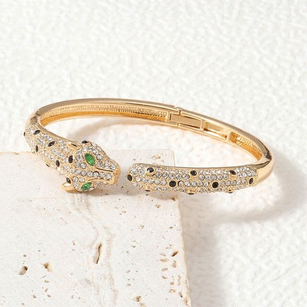 Unique Hip-Hop Leopard-Print Open-Faced Bracelet Affordable Luxury Diamond-Studded Bracelet for Women Animal-Print Bracelet