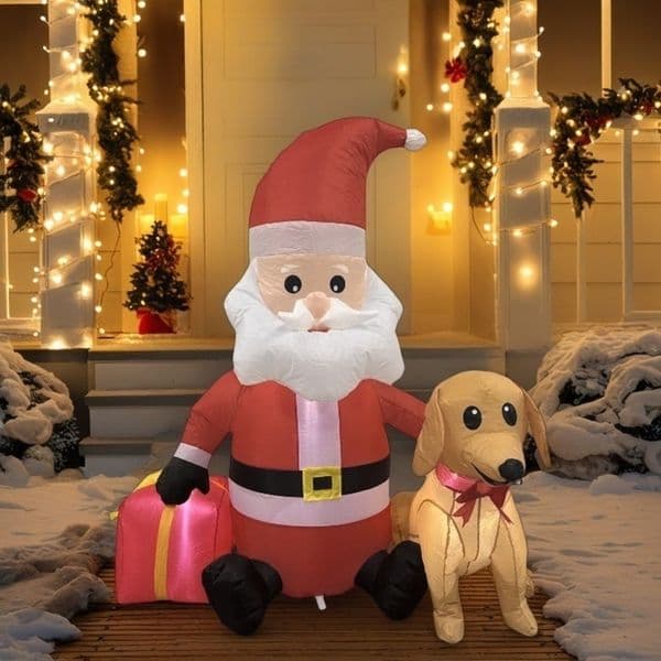 Factory Direct Christmas LED Light-Up Outdoor Garden Decoration Dog and Santa Claus Inflatable Model