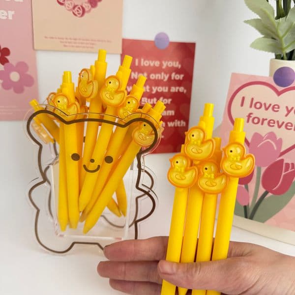 Duck-shaped ballpoint pen - retractable ballpoint pen with cute yellow duck design, random style, stationery for school/office, cute gift for students
