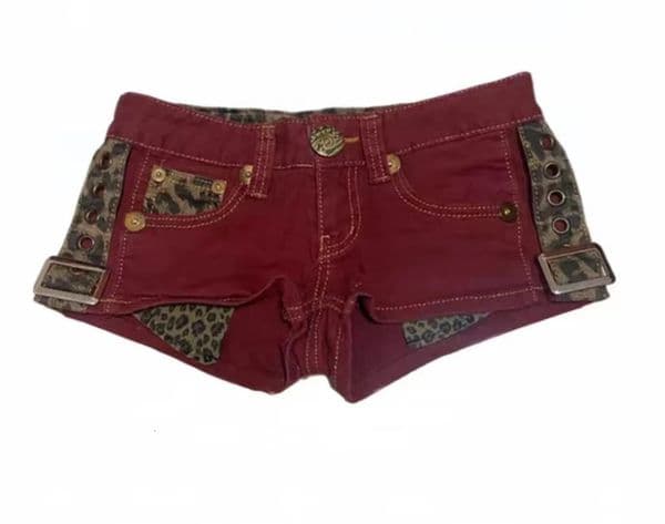 sexy leopard print red denim shorts womens summer retro low-rise pants ropa mujer y2k shorts jeans 260324BJ