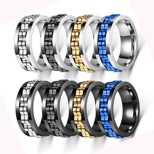 8mm Mens Fidget Anxiety Spinner Rings for Women Titanium Steel Rotating Two Gear Stress Relief Spin Ring Gold Black Blue Engagement Band Fine Jewelry Gift Size 6-13