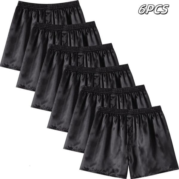 JupiterSecret 6pcs Mens Satin Boxer Shorts Casual Home Underwear Comfortable SilkLike Bottoms with Elastic Waistband 260403BANJIA