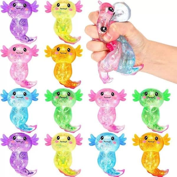 Needoh Sensory Squishy Axolotl Stress Relief Toy Glitter Malt Sugar Amphibian Fidget Toy for Kids Soothing Birthday Party Favors Gift Population Fast Shipping!1