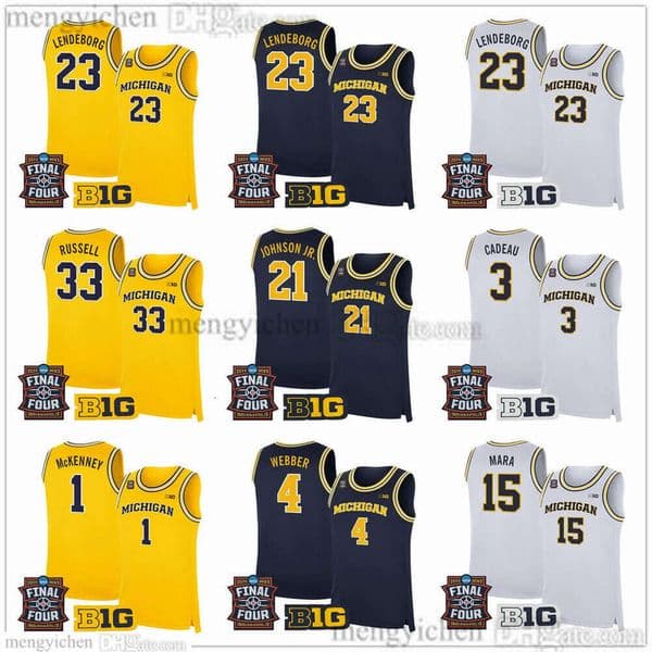 2026 Mans Final Four Michigan College Wolverine Basketball Jersey 1 Trey McKenney 23 Yaxel Lendeborg 3 Elliot Cadeau Morez Johnson Jr. 15 Aday Mara 2 L.J. Cason Printed
