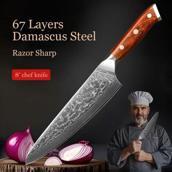 Professional Kitchen Knife Damascus Steel Japanese Forged Chef Knives Stainless Santoku Cook Cutter Rosewood Handle 260403