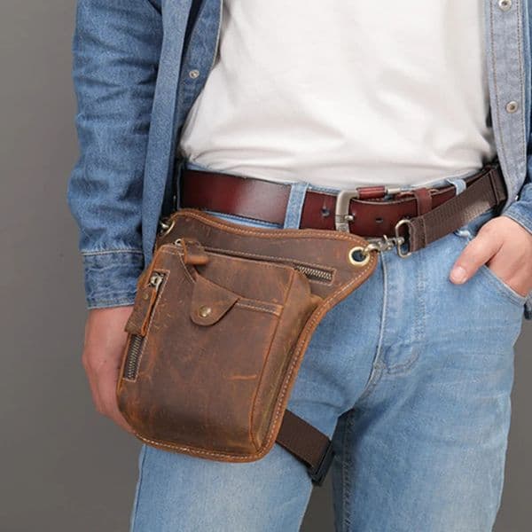 Vintage Men Waist Fanny Pack Drop Leg Cross Body Shoulder Bags for Motorcycle Rider PU Leather Male Messenger Hip Belt T 260403BANJIA
