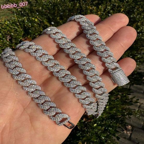 925 Silver D Color Moissanite Luxury Cuban Chain Cut Claw Setting Vintage Mens Tishya Rose Gold Plated 15g Pendant Necklace
