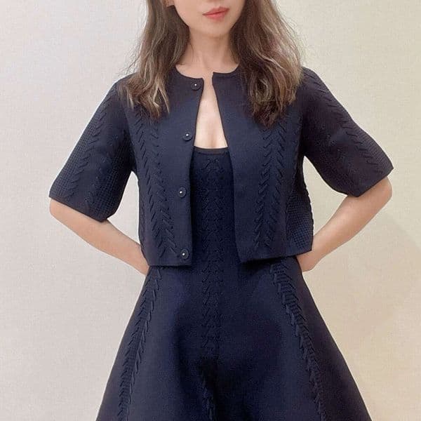 2026 elegant and exquisite high-end h28 women's summer French design waist tied knitted vest dress+cardigan wool sweater