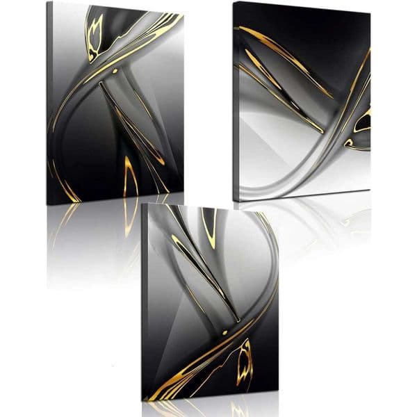 Biuteawal 3 Piece Print Gold Modern Abstract Wall Art Decor Black and White Artwork Canvas Painting Prints Pictures Home Office Living Room Bedroom Decoration