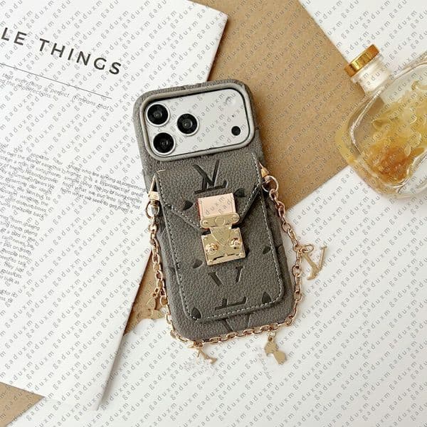 Fashion Designer Card Holder Phone Cases for iPhone 17 16 15 Pro Max 14 12 13 XS X XR Back Cover Luxury Gold Binding Protective Case Handbag Wallet Coin Purse With Lanyard